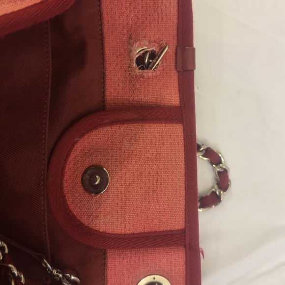 Chanel Red Deauville Canvas Tote with Chain Handles
As Is Condition! - Picture 6 of 9